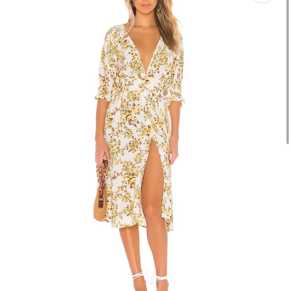 Faithful the brand Rafa Floral print Crepe midi dress sz 4 Revolve Boho Chic